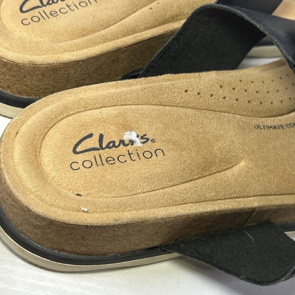 Clarks Women’s Brynn Style Flat Sandal Black Leather Flower Size 11 - Picture 6 of 8